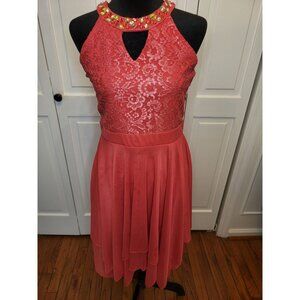 Tween Diva Halter Neck Lace Sheer Handkerchief Hem Beaded Dress 16 Pageant Prom
